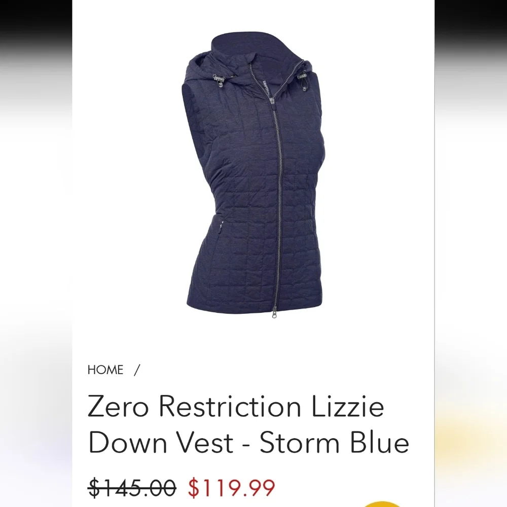 Zero Restriction Lizzie Down Vest Storm Blue women's Medium Winter Fall Puffer